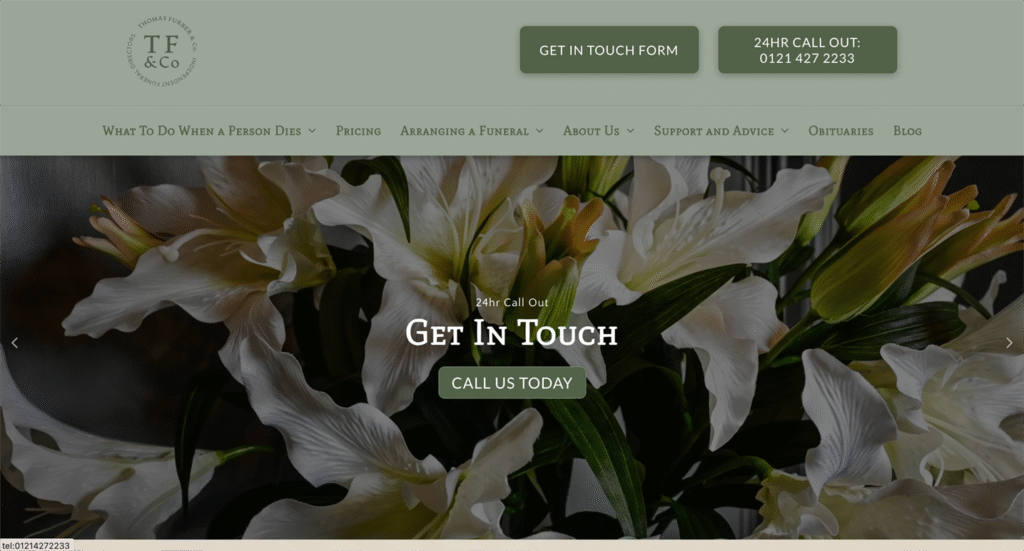 Funeral home website example